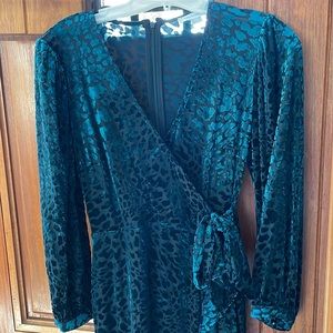 Green burnout faux wrap dress